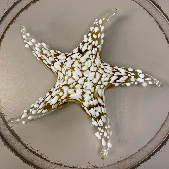 Amber Hand Blown Textured Glass Starfish Paperweight Sculpture 6.5 Inch - Picture 1 of 8